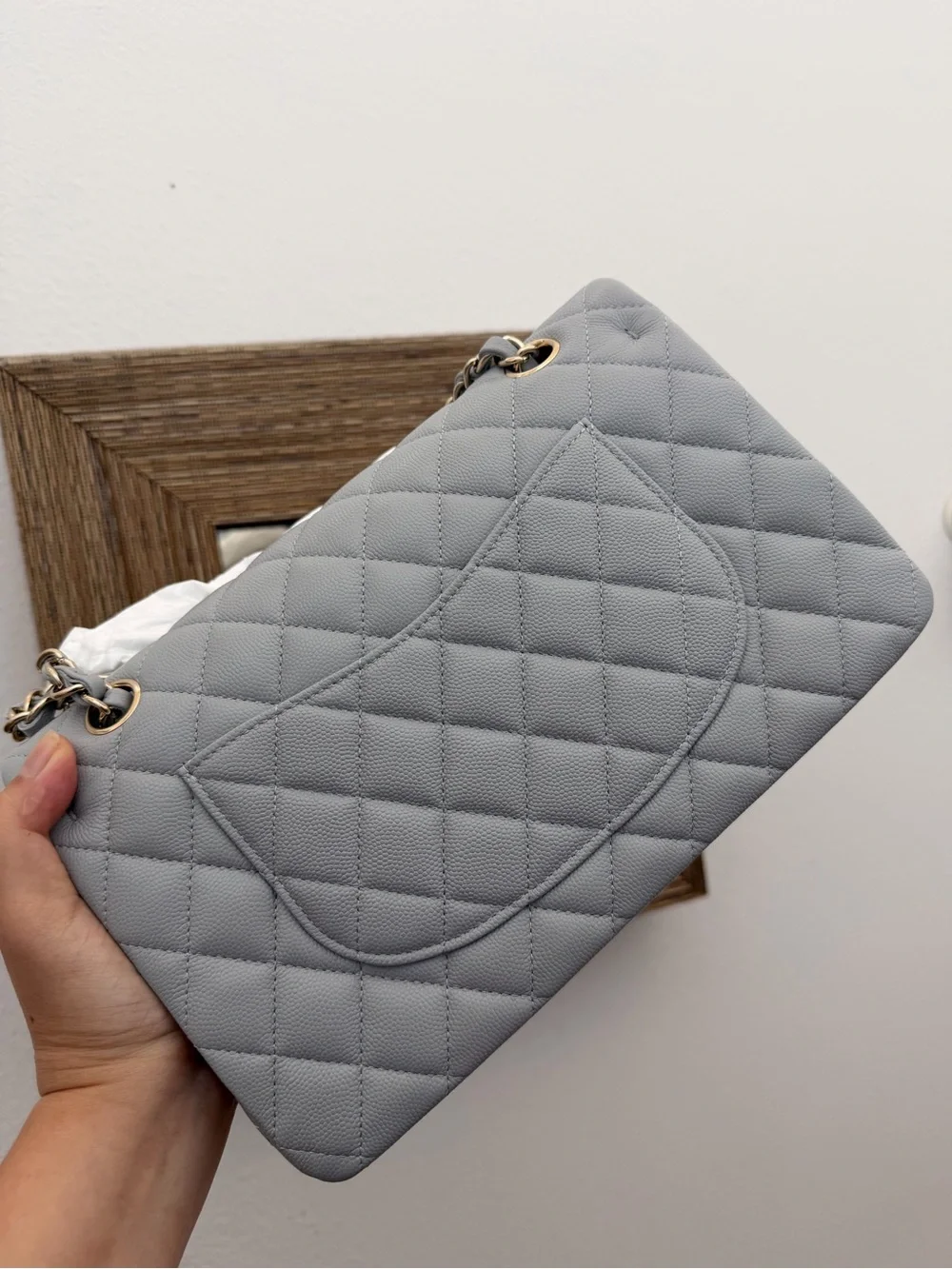 CHANEL 21A Light Grey light GHW Caviar Quilted Medium Double Flap with Receipt